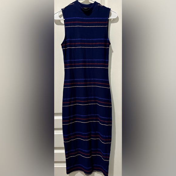 Ted Baker Erlo Striped Sleeveless Bodycon Midi Dress In Navy - Picture 2 of 14